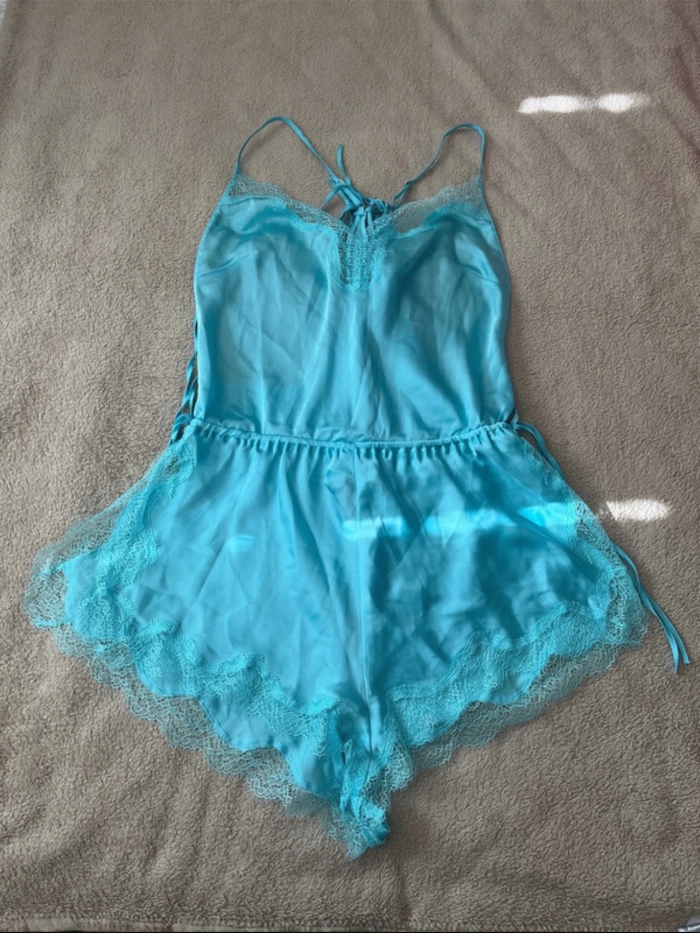 Victoria's Secret Turquoise Lace-Trim Romper